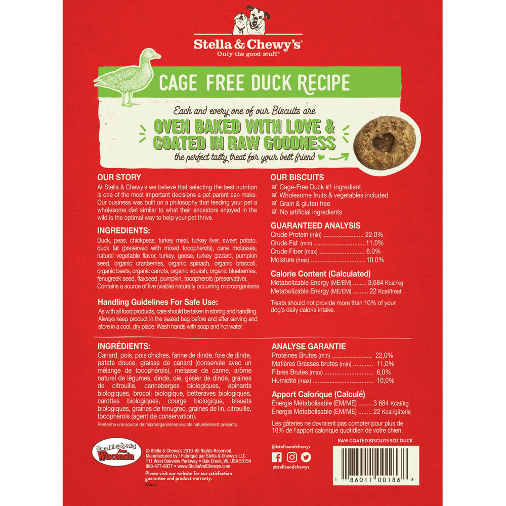 Stella & Chewy's canards sans cage, biscuits sans céréales favorisant une digestion douce.