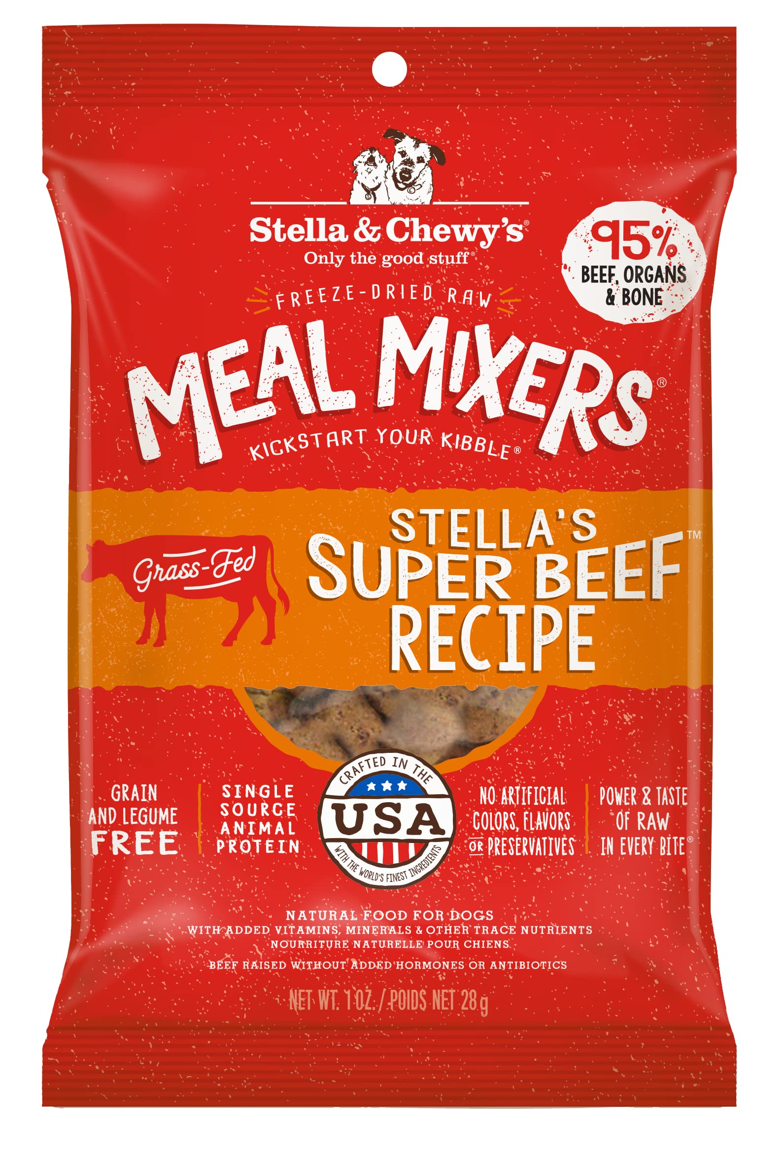 Stella & Chewy's boeuf seche morceaux, texture croustillante attirant les chiens difficiles.