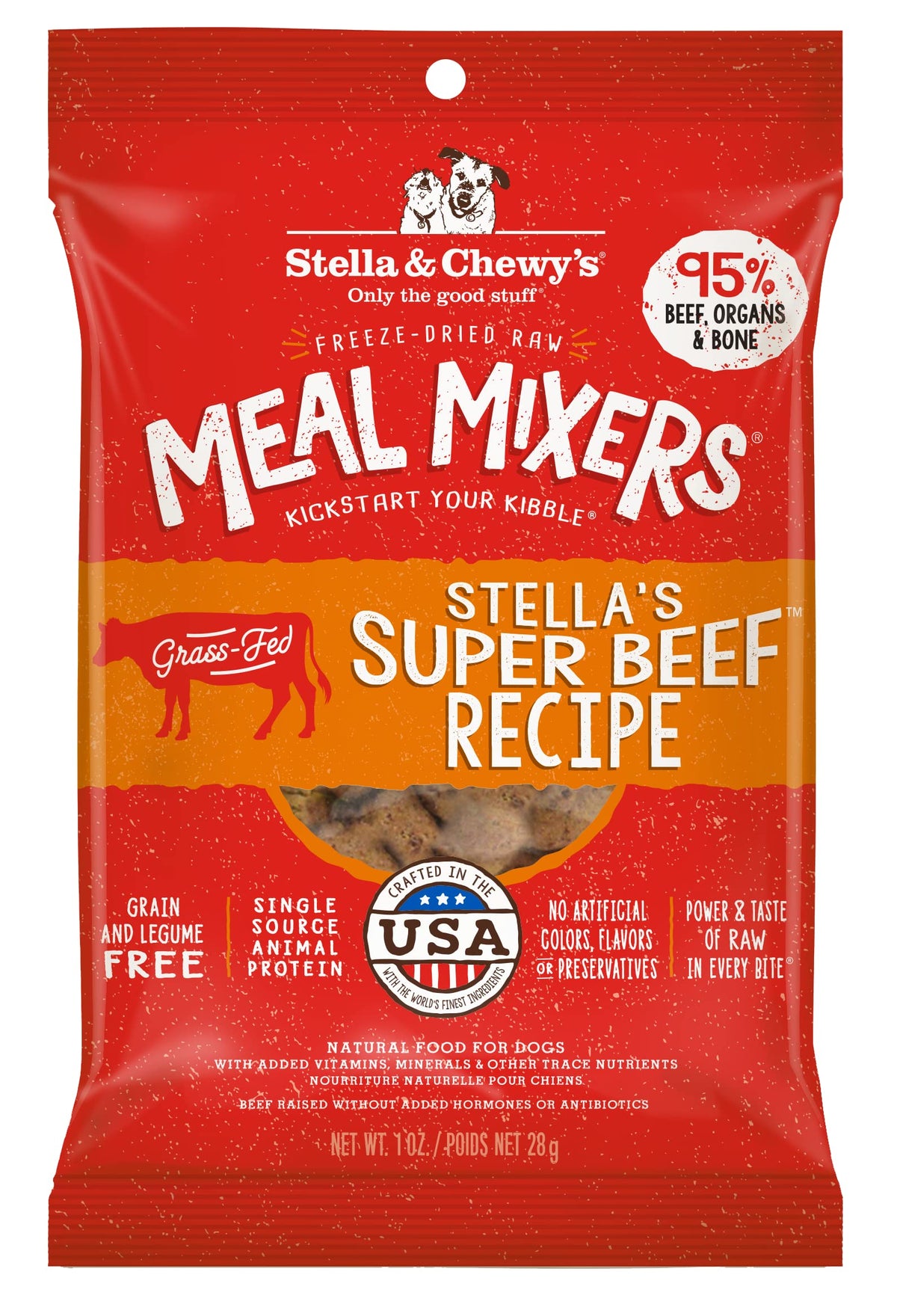 Stella & Chewy's boeuf seche morceaux, texture croustillante attirant les chiens difficiles.