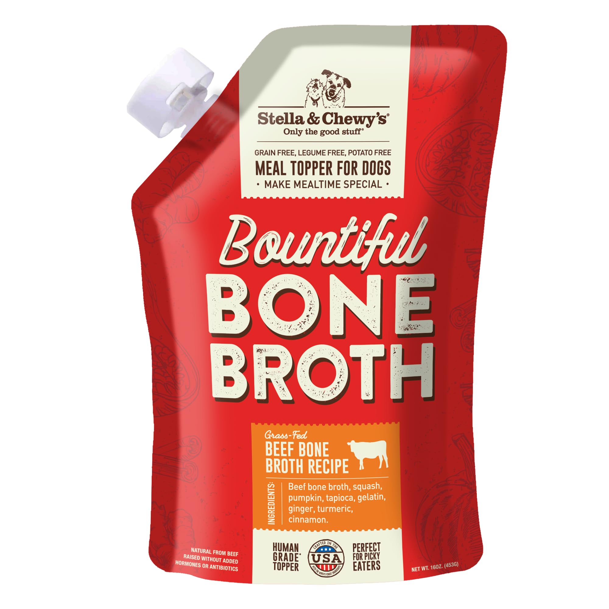Bouillon d'os de bœuf naturel Stella & Chewy's, hydratation et goût riches pour chiens