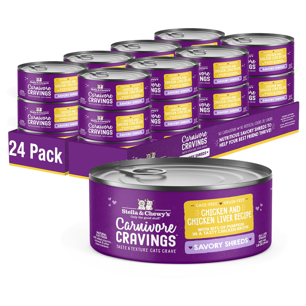 Stella & Chewy's Carnivore Cravings, boîte poulet-bouillon, texture savoureuse pour chats difficiles.