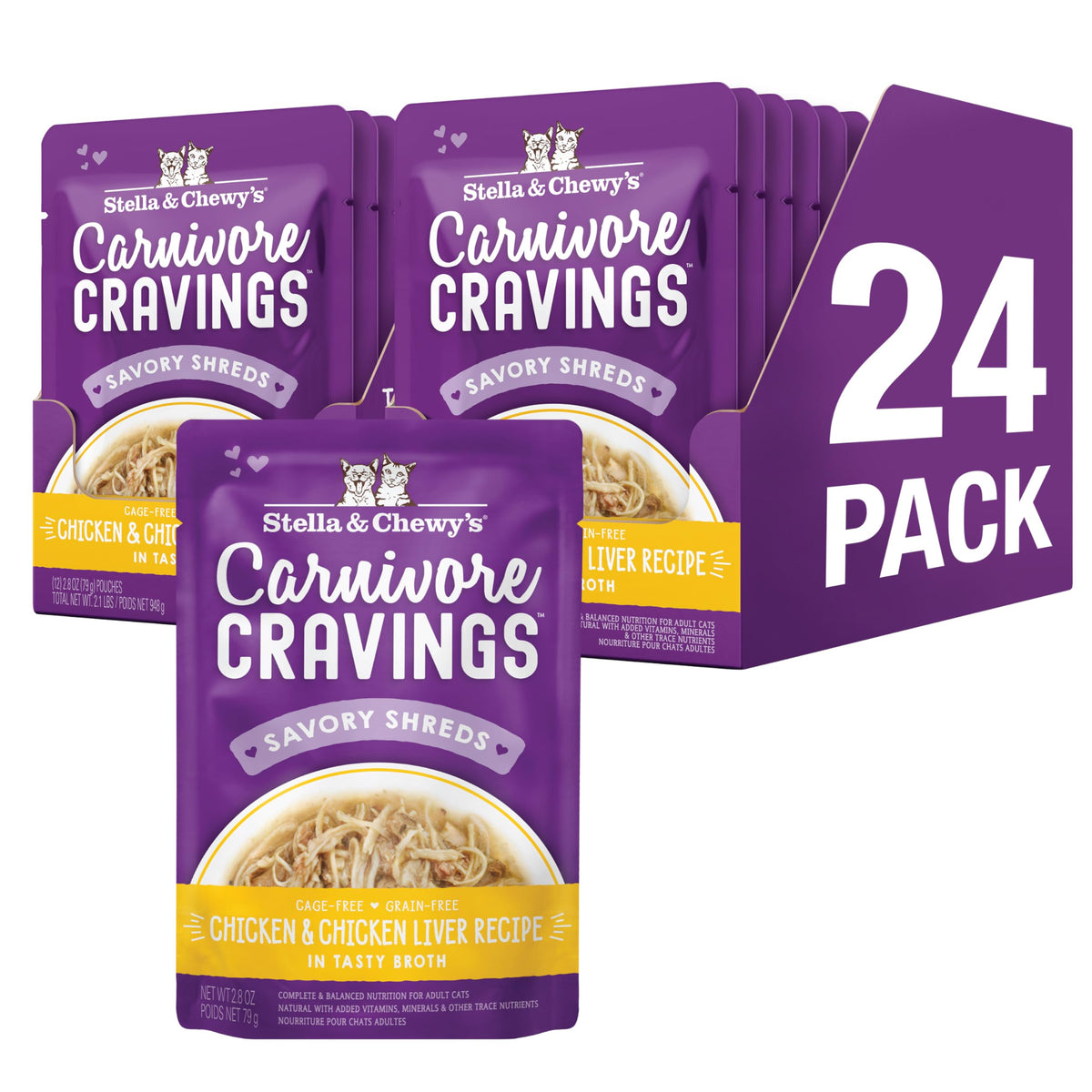Stella & Chewy's Carnivore Cravings, sachet poulet foie, texture appétente pour chat difficile.