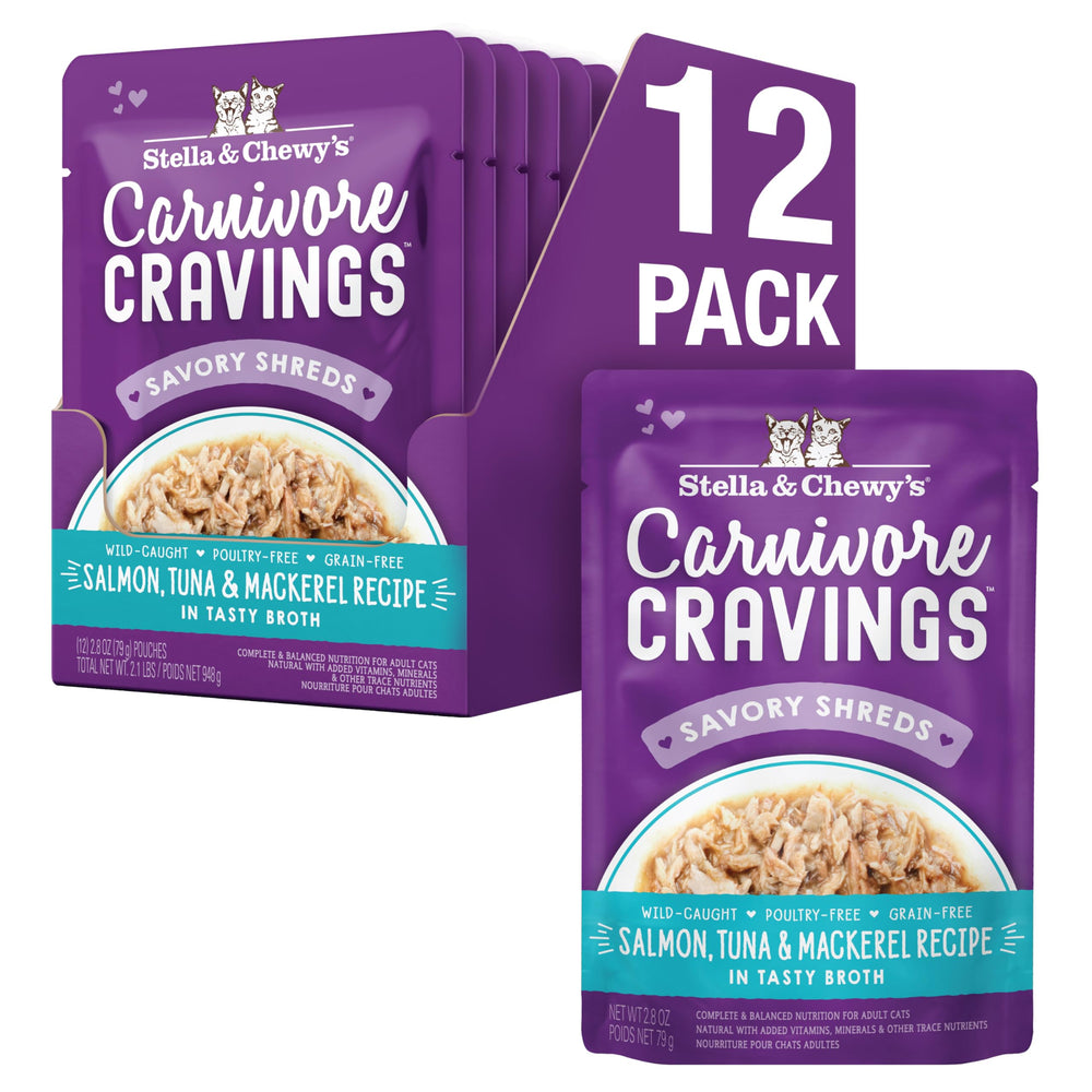 Sachet Stella & Chewy's Carnivore Cravings au saumon, texture charnue et bouillon appétissant pour chats exigeants