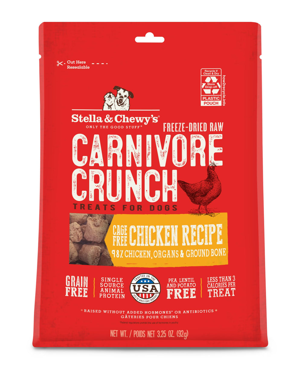 Friandise Stella & Chewy's Carnivore Crunch en sachet poulet, parfaite pour l'entraînement.