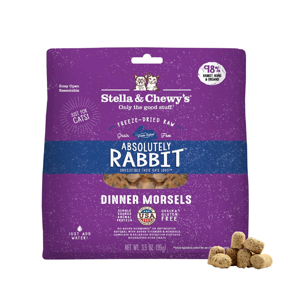 Stella & Chewy's morsels chat lapin lyophilisés pour énergie durable.