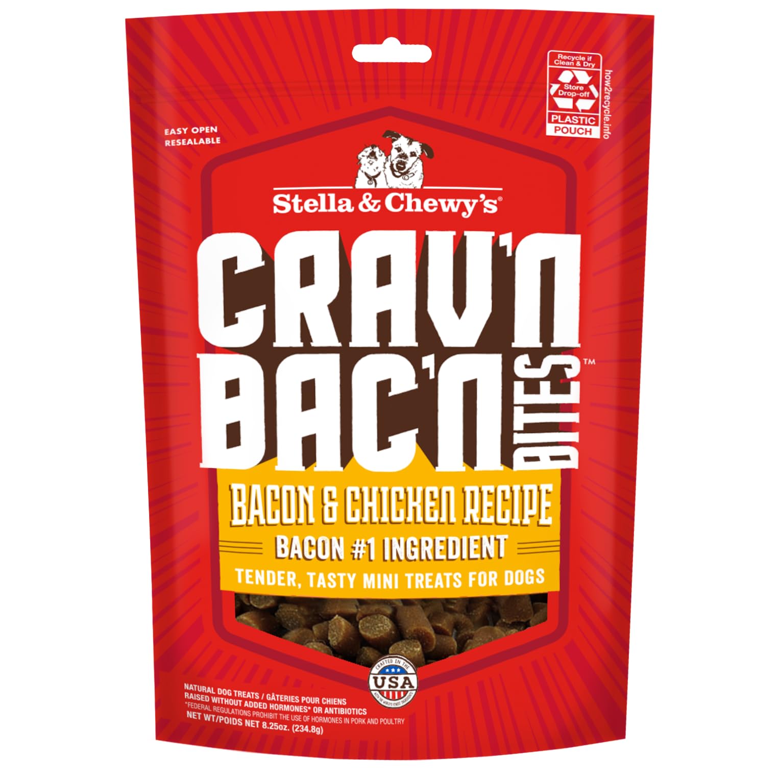 Stella & Chewy's Crav'n Bac'n – bouchées moelleuses bacon et poulet, récompense idéale pour l'entraînement.
