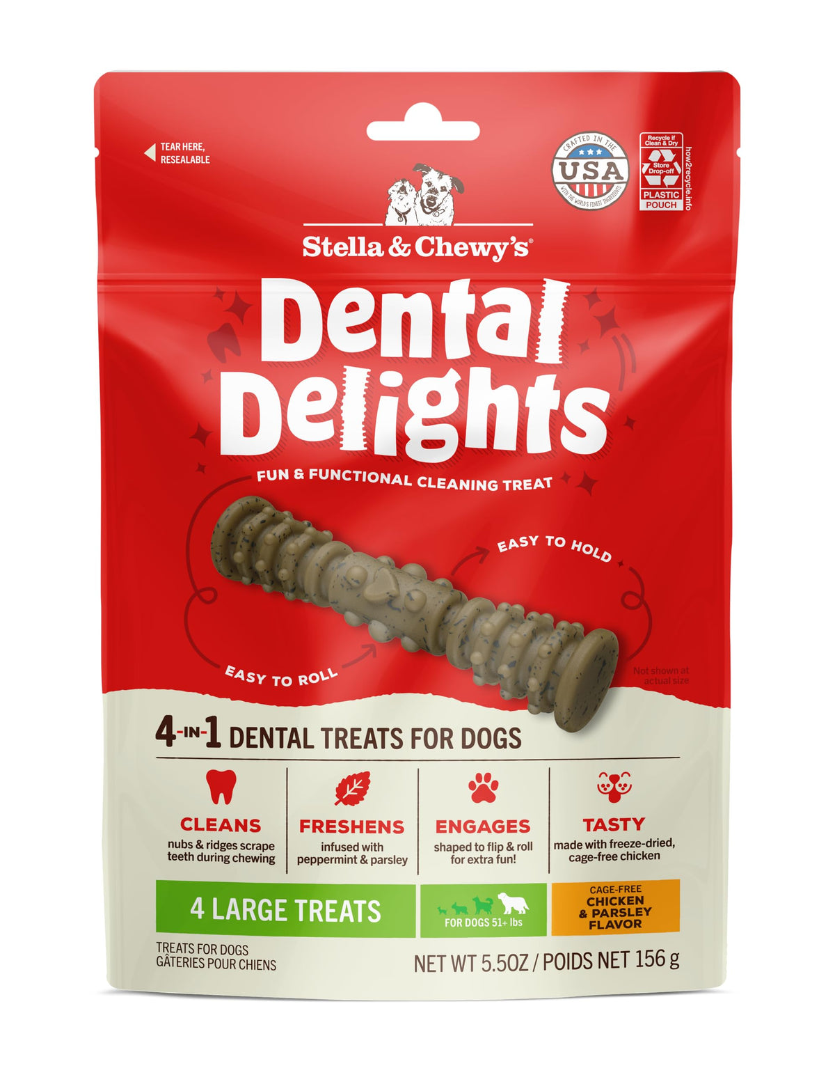 Stella & Chewy's Dental Delights emballage 5,5 onces pratique pour les sorties quotidiennes
