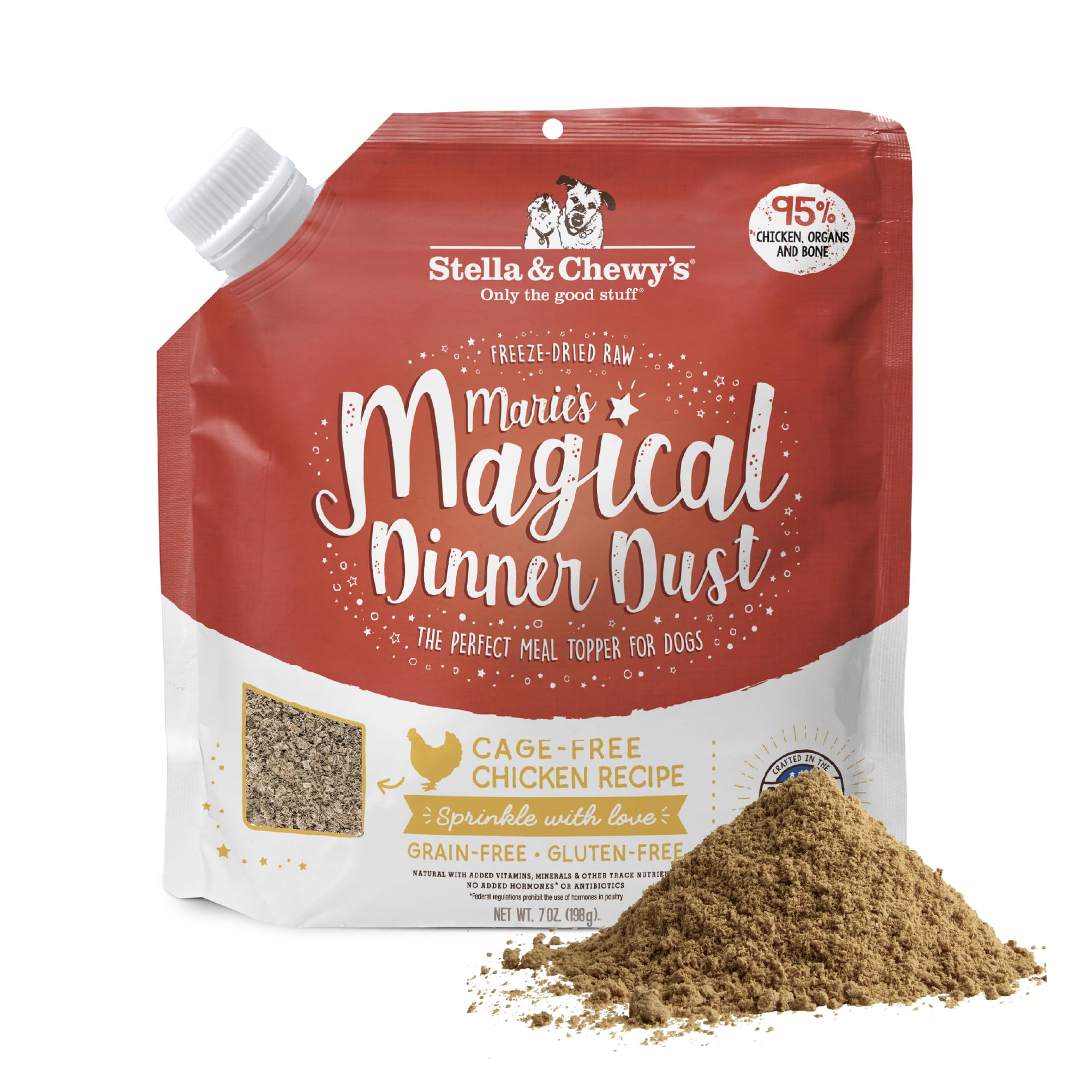 Stella & Chewy's Dinner Dust: poudre poulet qui stimule l'appétit du chien.