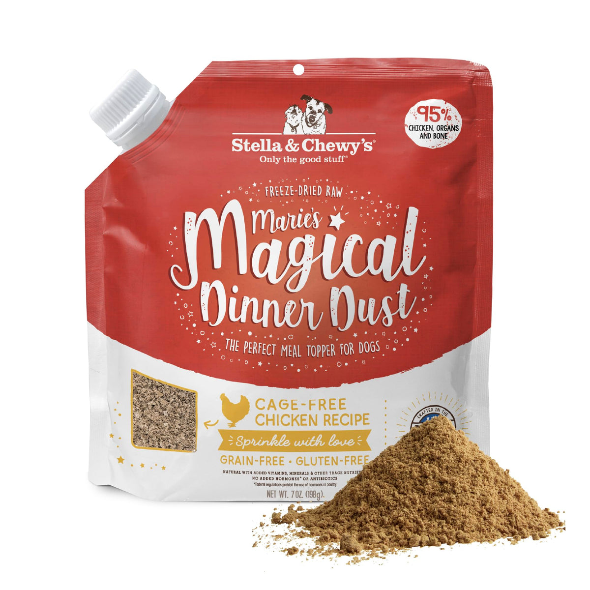 Stella & Chewy's Dinner Dust: poudre poulet qui stimule l'appétit du chien.