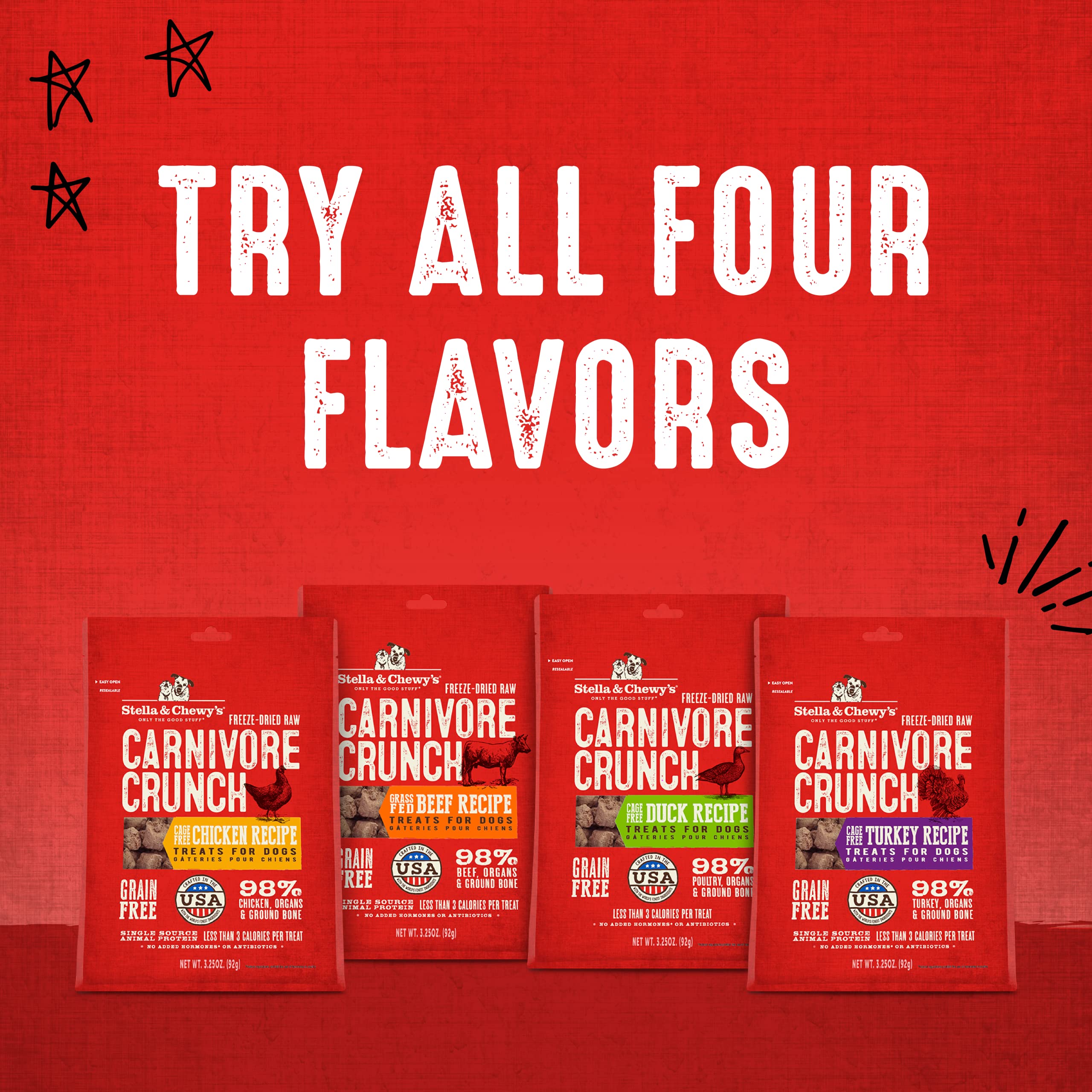 Stella & Chewy's fabriqué aux États-Unis, qualité artisanale pour les friandises.