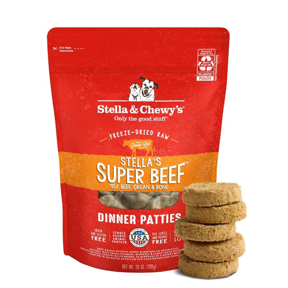 Emballage Stella et Chewy's – pâties lyophilisées faciles à stocker.