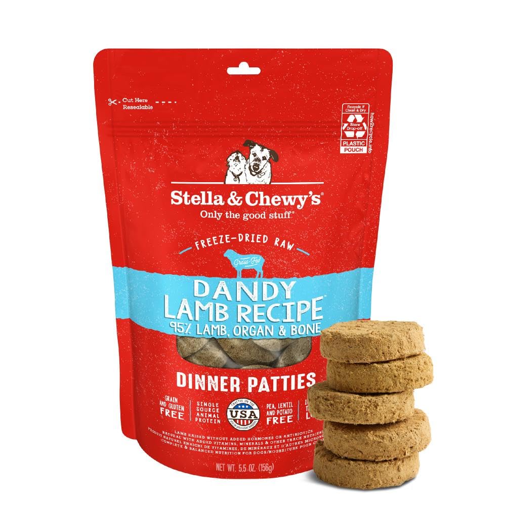 Galettes-crues à l'agneau Stella & Chewy's, emballage attractif pour chien exigeant.