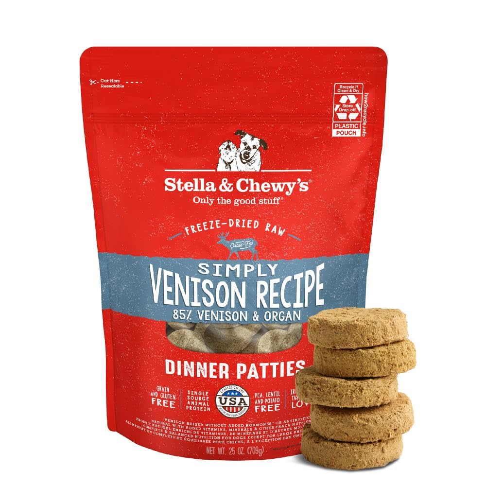 Stella & Chewy's galettes de venaison séchées, repas pratique pour chiens difficiles.
