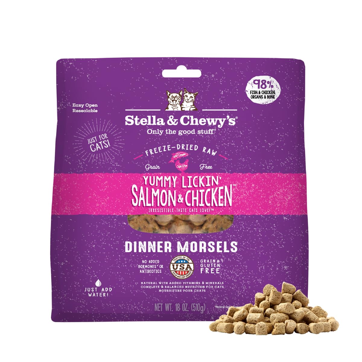 Morceaux lyophilisés Stella & Chewy's au saumon et poulet pour chat.