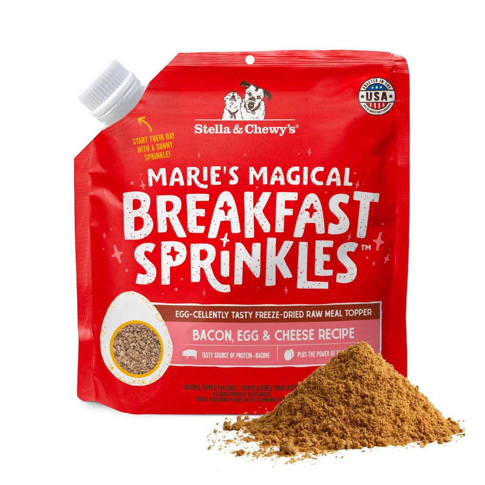 Stella & Chewy's Marie's Magical Breakfast Sprinkles au bacon, pour réveiller l'appétit au petit-déjeuner.