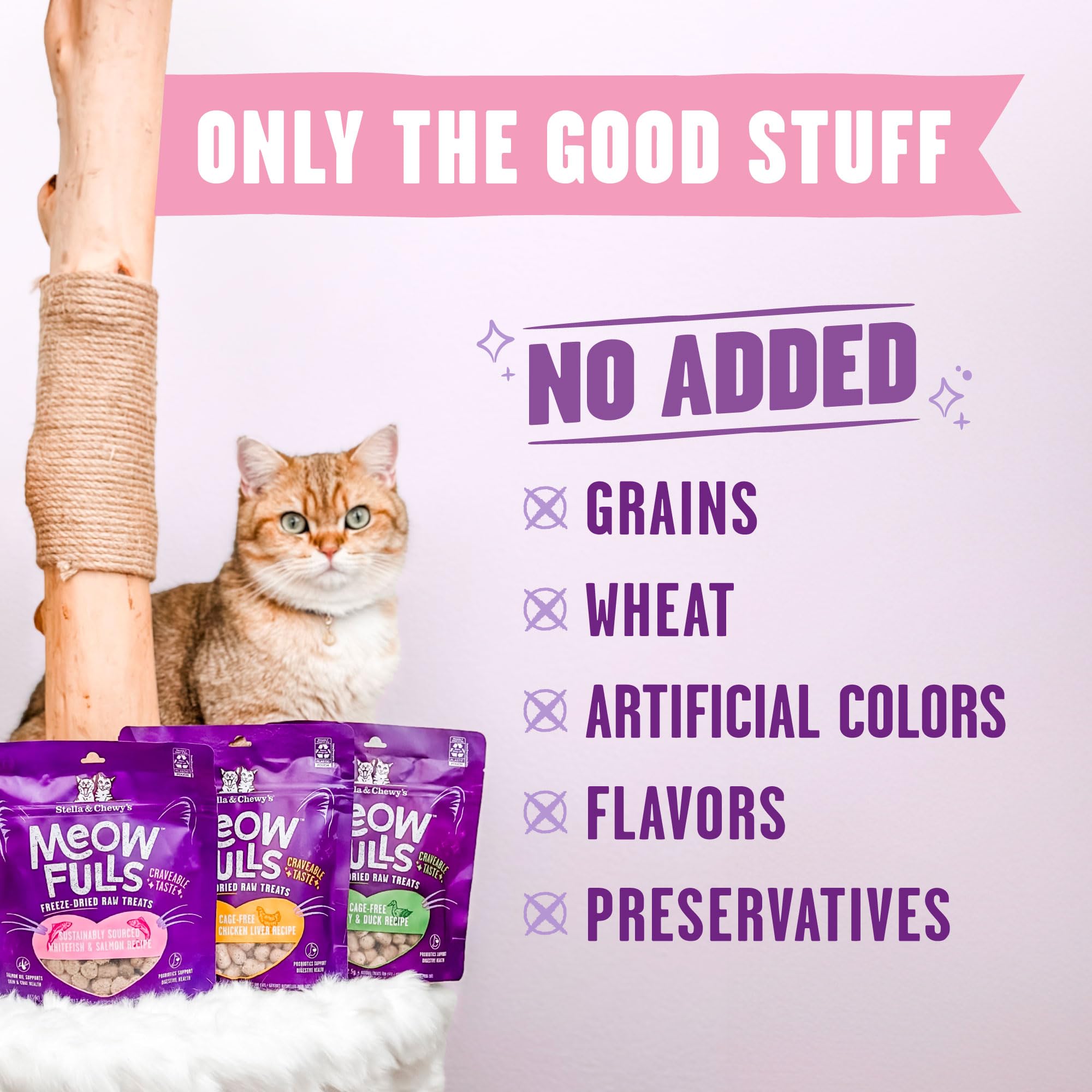Stella & Chewy's Meowfulls, nutrition lyophilisée et ingrédients simples.