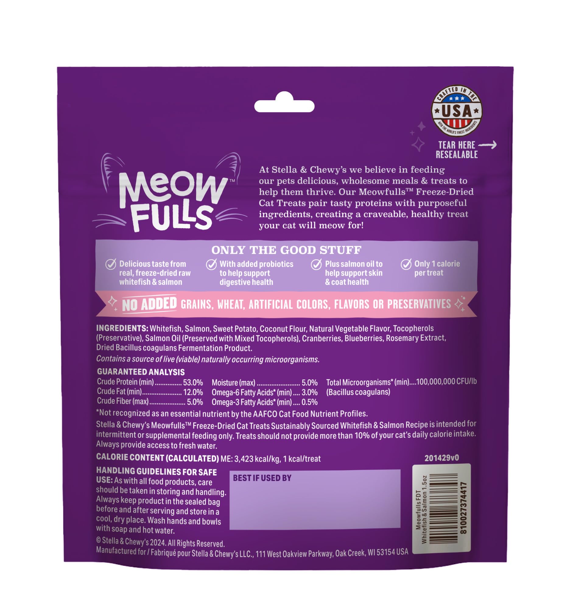 Stella & Chewy's Meowfulls, probiotiques pour digestion, soutien potentiel.