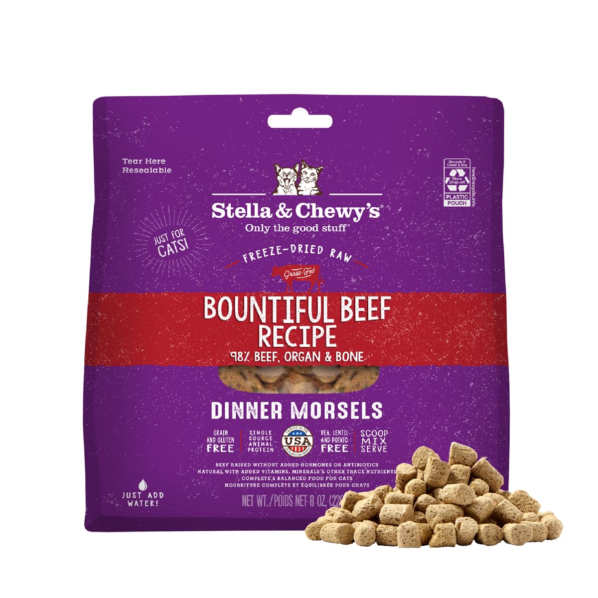 Morceaux crus boeuf Stella & Chewy's — texture croustillante et goût riche.