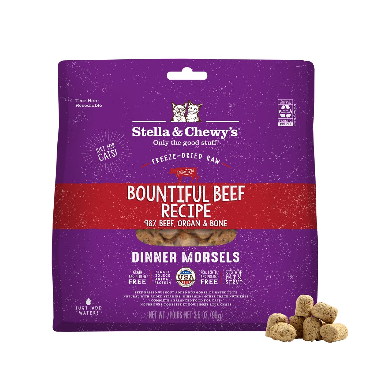 Morceaux lyophilisés Stella & Chewy's boeuf, saveur naturelle pour chat actif