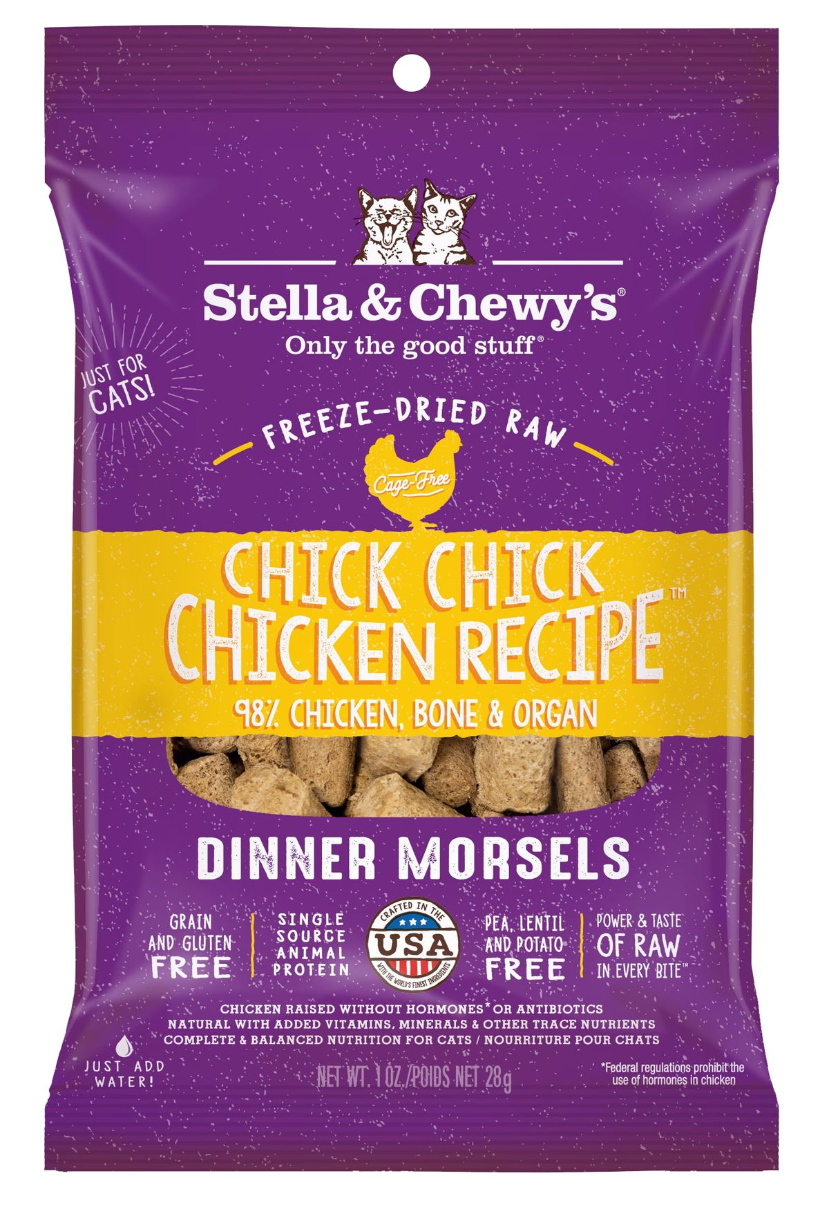 Morceaux Stella & Chewy's poulet séché, appétit déclenché et protéines naturelles.