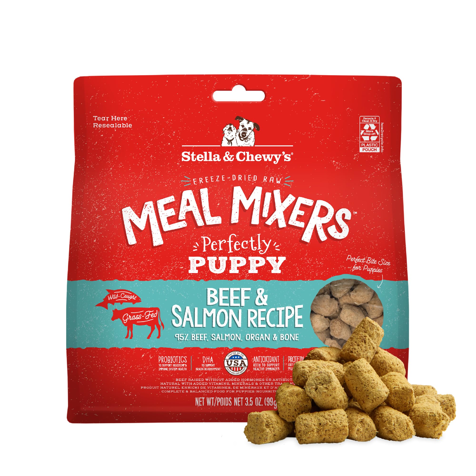 Stella & Chewy's puppy meal mixers boeuf saumon: saveur riche pour chiots.