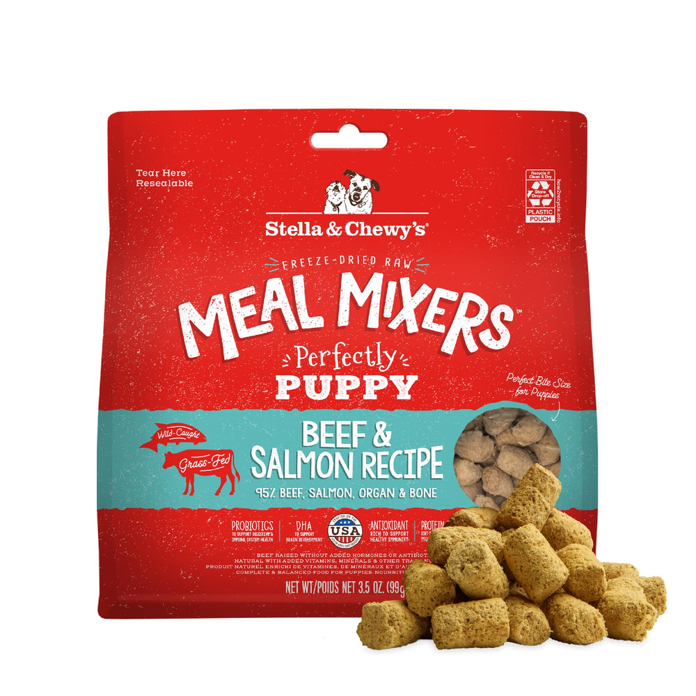 Stella & Chewy's puppy meal mixers boeuf saumon: saveur riche pour chiots.