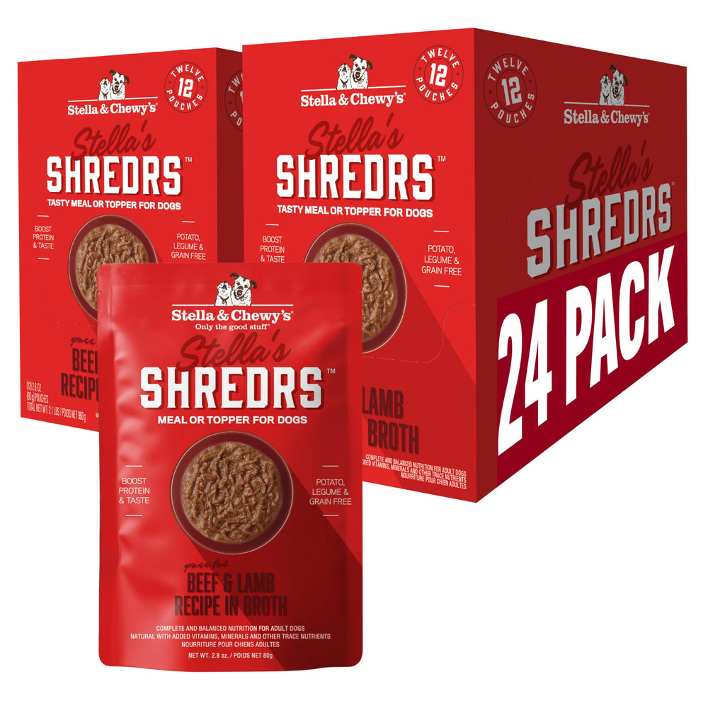 Shredrs Stella & Chewy's boeuf et agneau dans bouillon, repas savoureux pour chiens