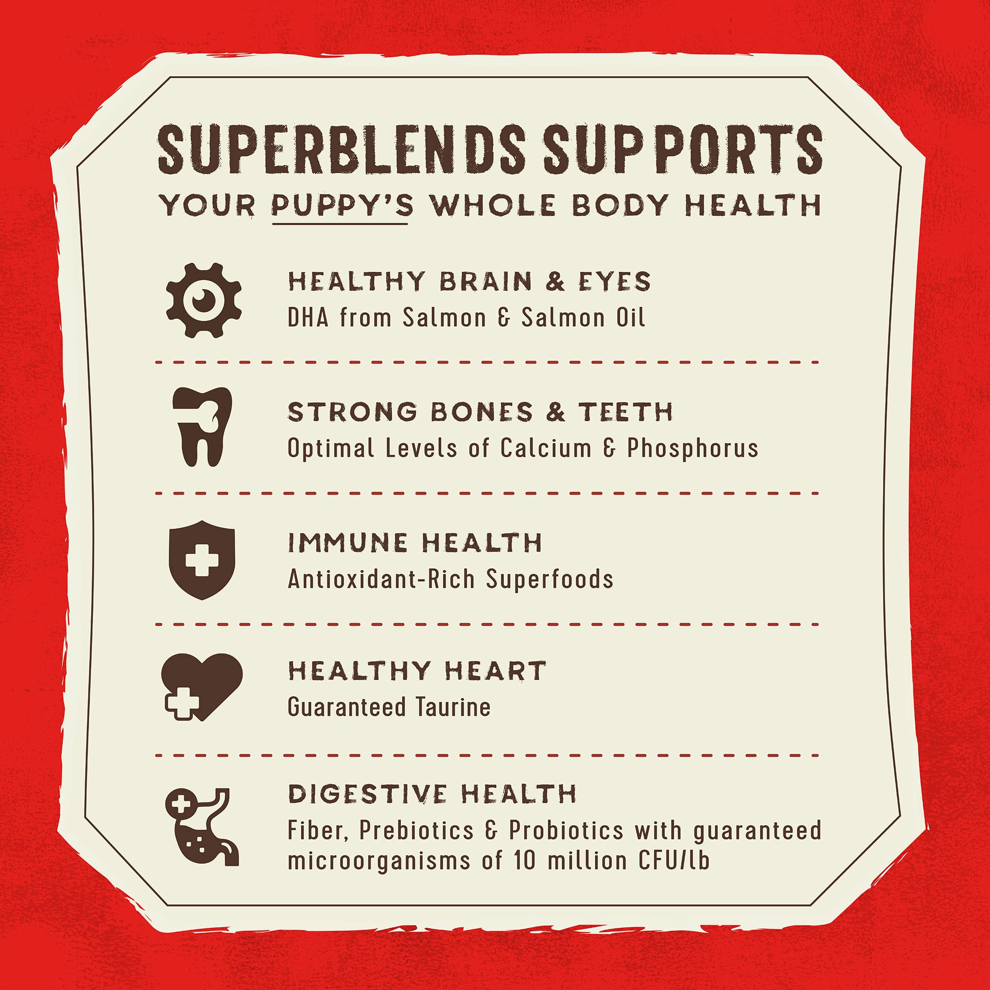 Bleuets et brocoli biologiques dans Stella & Chewy's SuperBlends, superaliments riches.