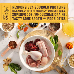 Assiette de chien montrant Stella & Chewy's SuperBlends comme repas complet.