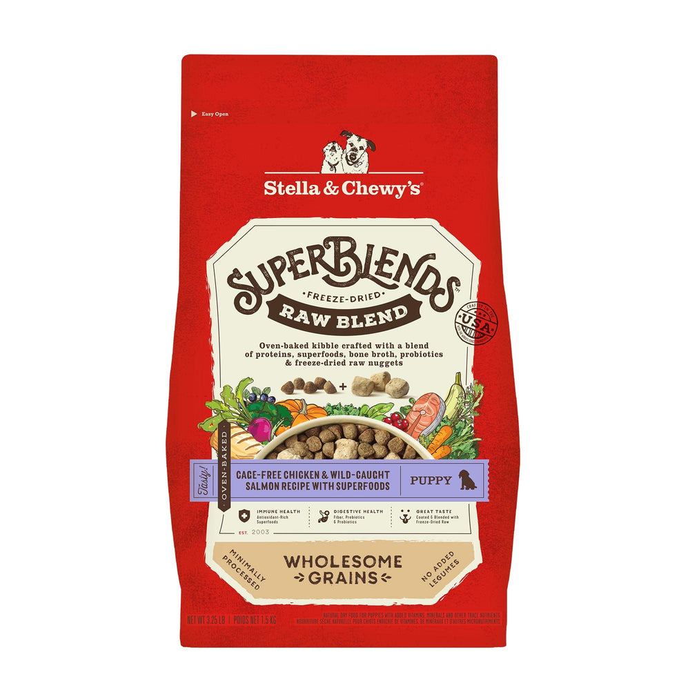 Stella & Chewy's SuperBlends Chiot: croquettes poulet-saumon cage-free pour croissance.