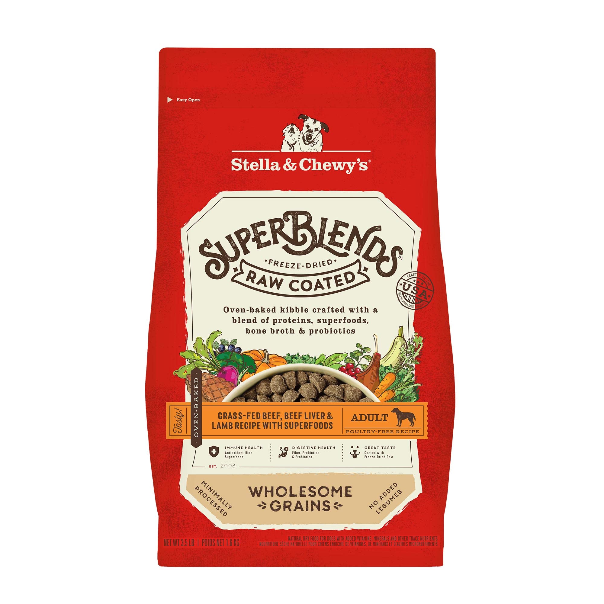 Stella et Chewy's SuperBlends croquettes et grains boeuf foie agneau pour chien actif