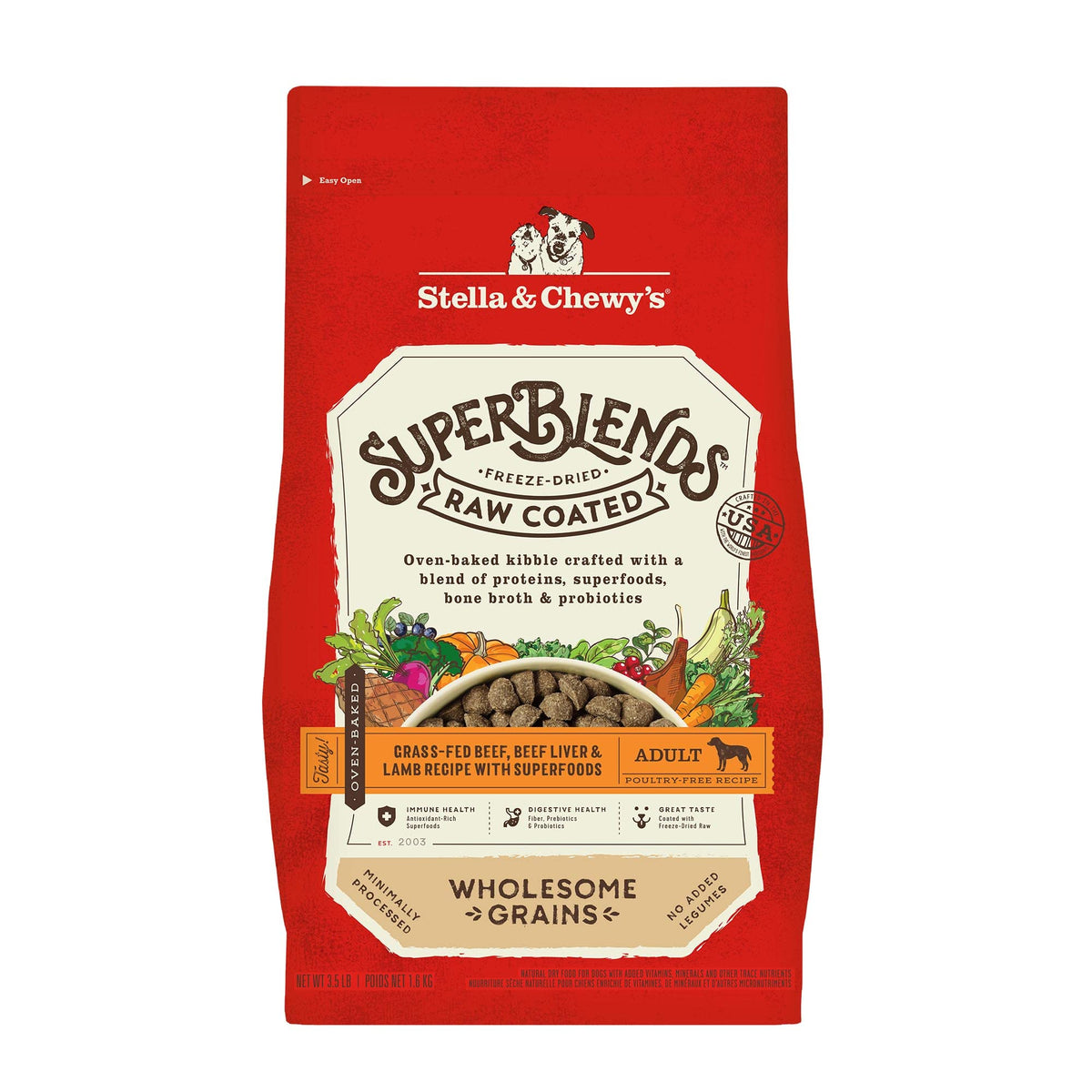 Stella et Chewy's SuperBlends croquettes et grains boeuf foie agneau pour chien actif