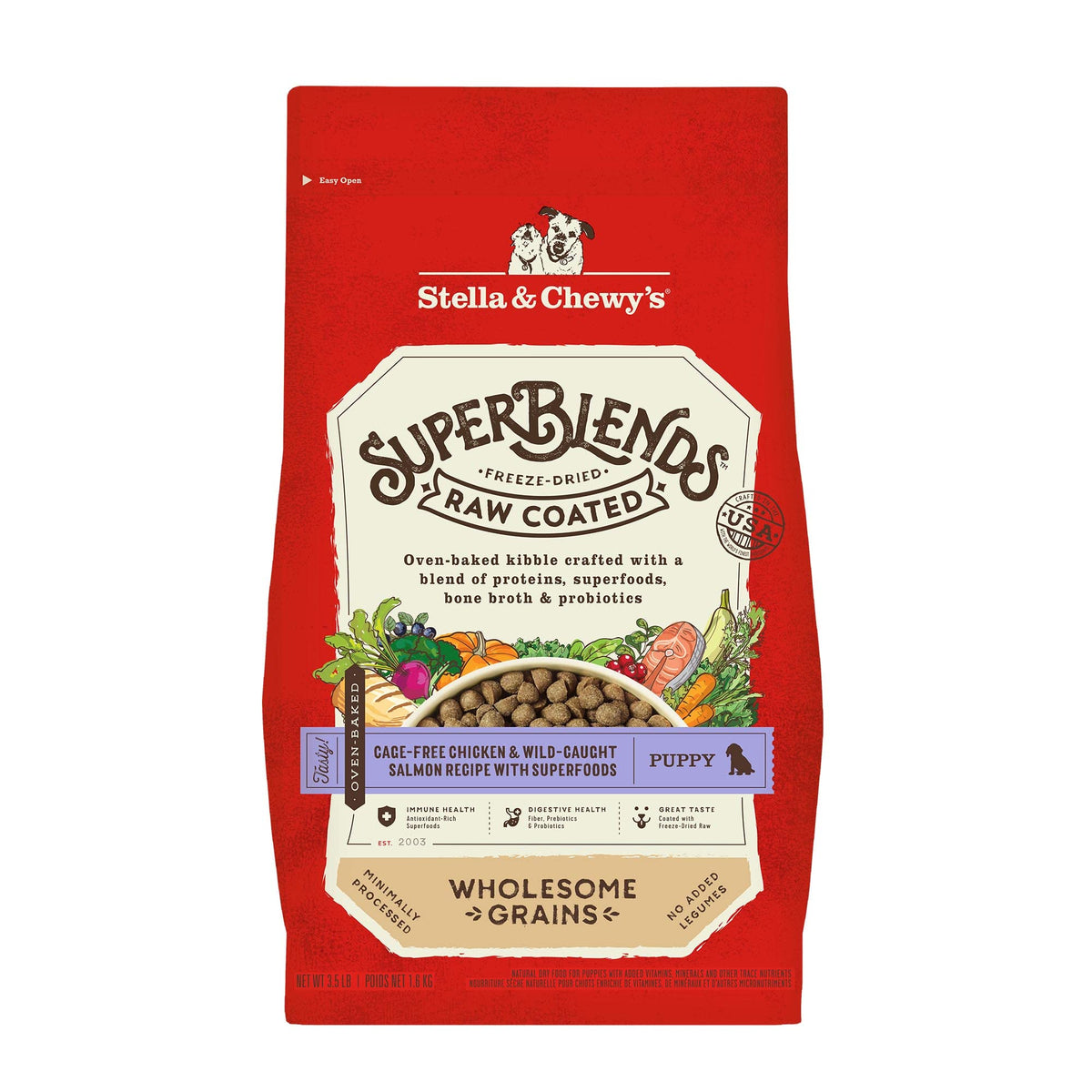 Stella & Chewy's SuperBlends: croquettes chiot recouvertes, saveur riche et alimentation complète.