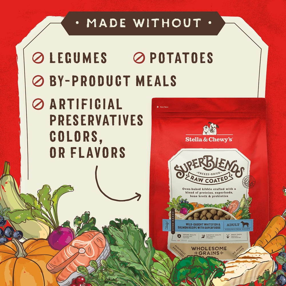 Grains complets dans Stella & Chewy's SuperBlends pour une énergie durable.