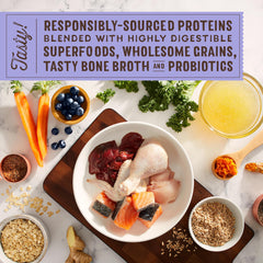Stella & Chewy's SuperBlends: grains entiers quinoa, fibres nourrissantes pour digestion équilibrée.