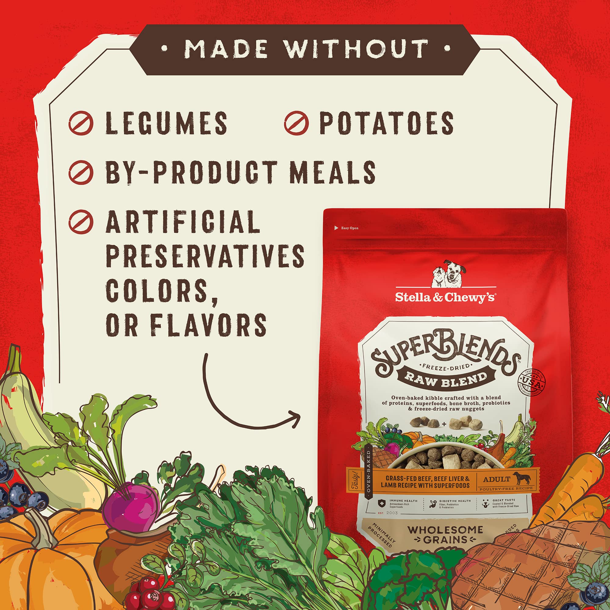 Stella & Chewy's SuperBlends: morceaux crus inclus pour un boost protéique.