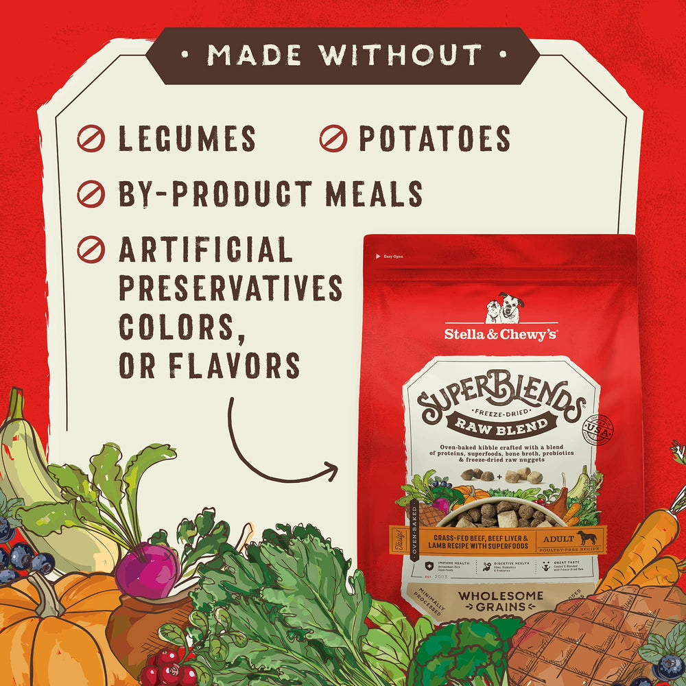 Stella & Chewy's SuperBlends: morceaux crus inclus pour un boost protéique.