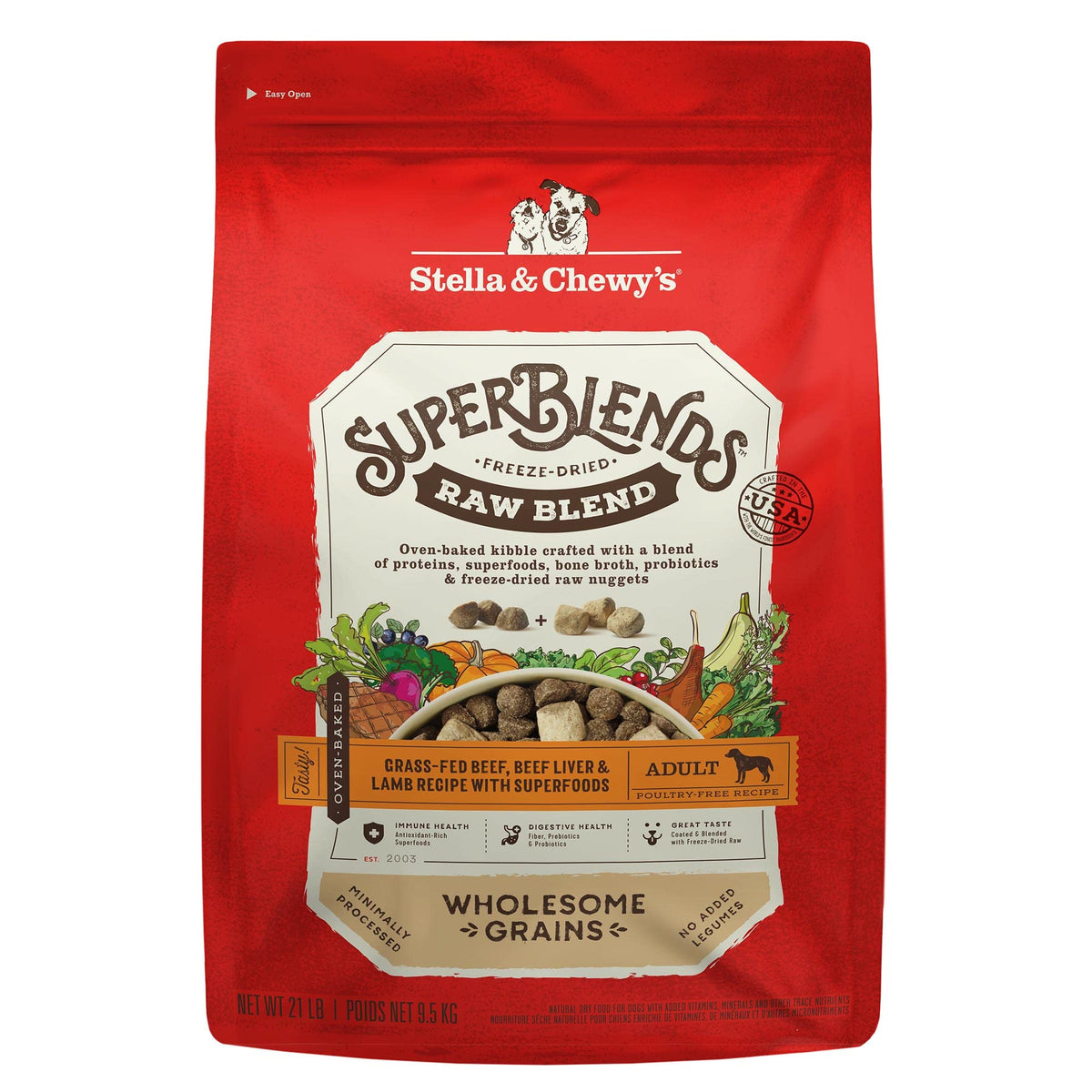 Sac Stella & Chewy's SuperBlends 21 livres, pratique pour les repas quotidiens du chien.