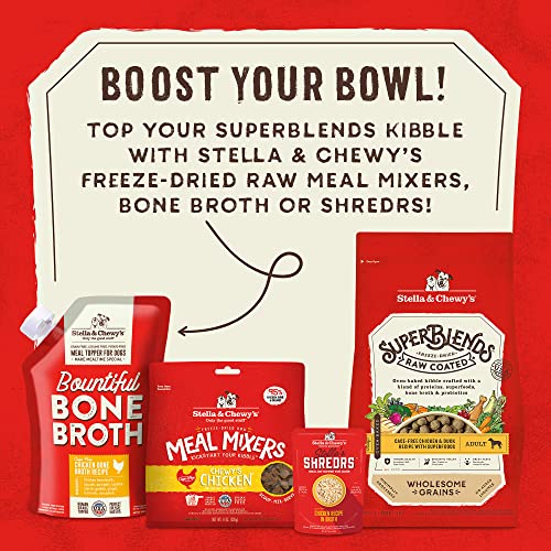 Utilisation pratique du repas quotidien Stella & Chewy's SuperBlends pour chiens.