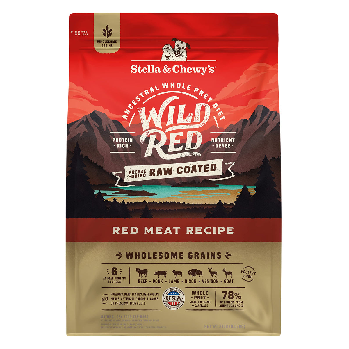 Stella & Chewy's Wild Red: croquettes enrobees-crues pour chiens actifs.