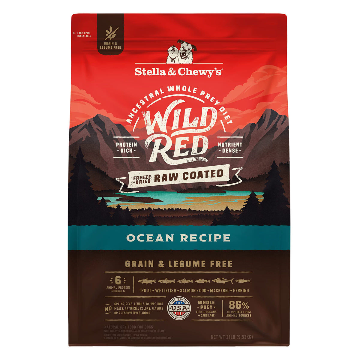 Sac Stella & Chewy's Wild Red de 21 livres, pratique pour les chiens actifs sans céréales.