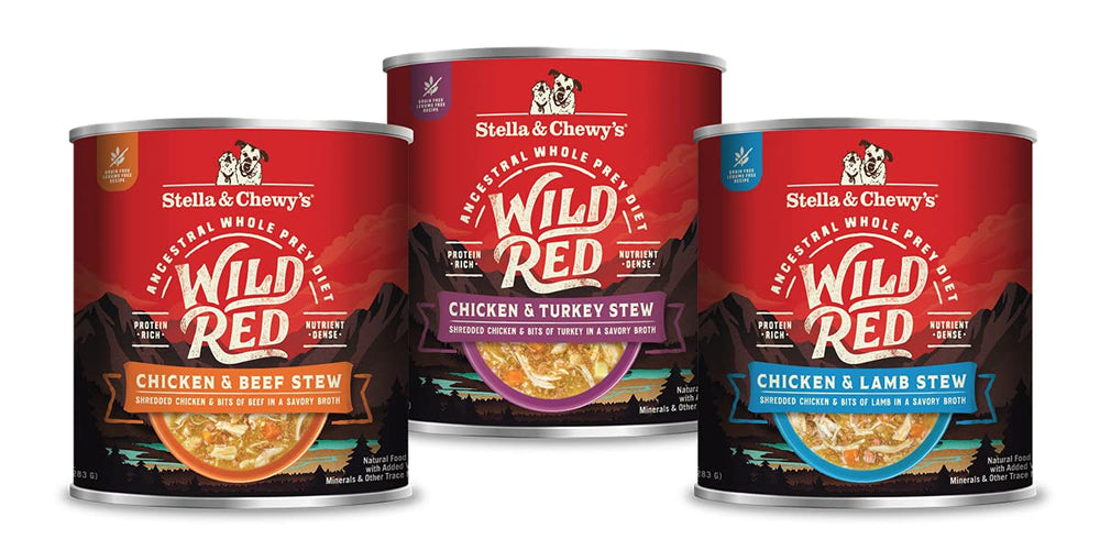 Stella & Chewy's Wild Red Stew Poulet et Boeuf: morceaux riches et bouillon savoureux.