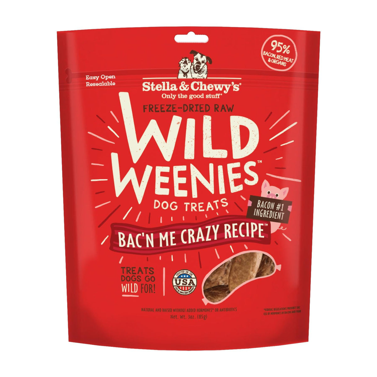 Stella & Chewy's Wild Weenies bacon lyophilisé, récompense idéale pour l'entraînement et la motivation des chiens