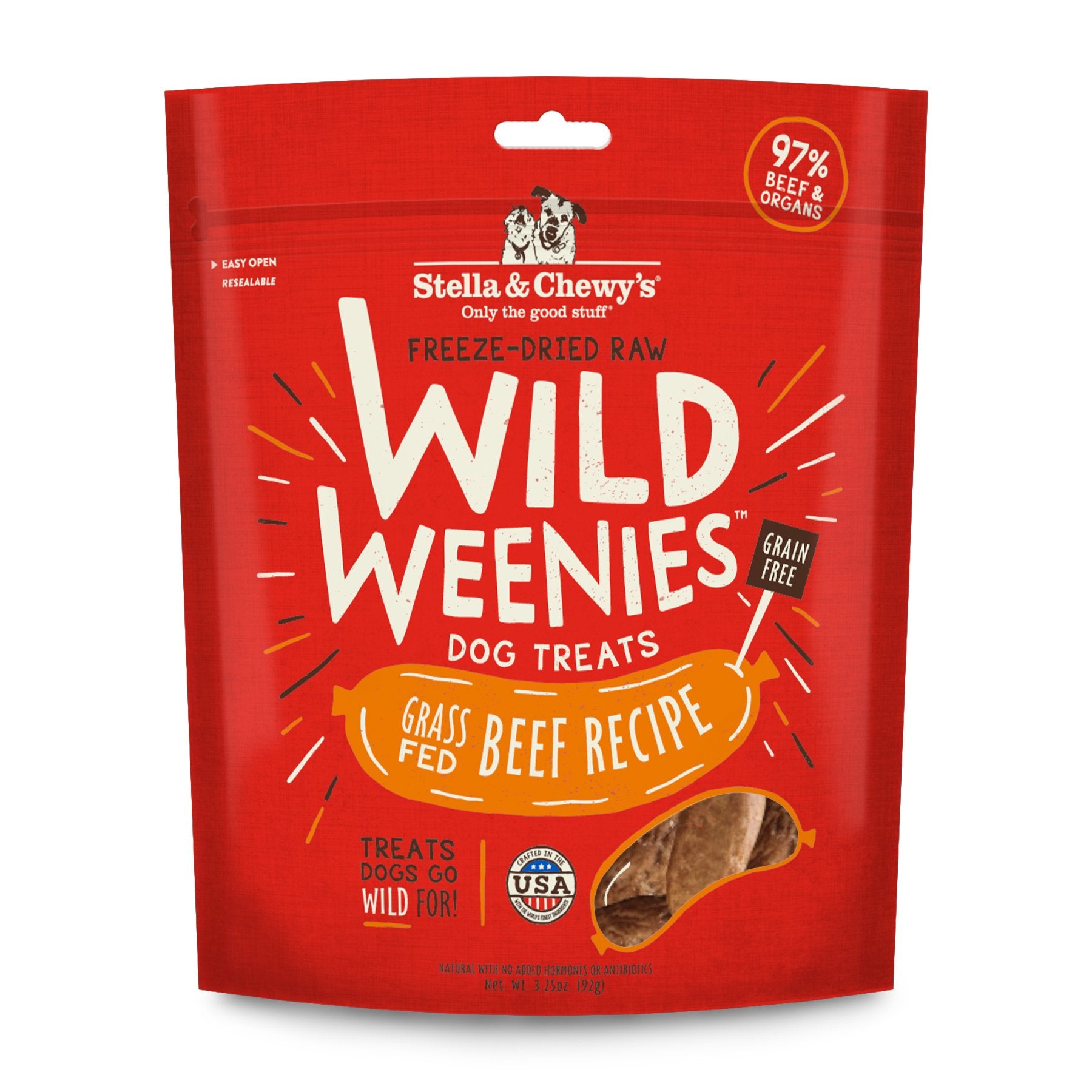 Emballage Stella & Chewy's Wild Weenies, pratique pour stockage et entraînement.