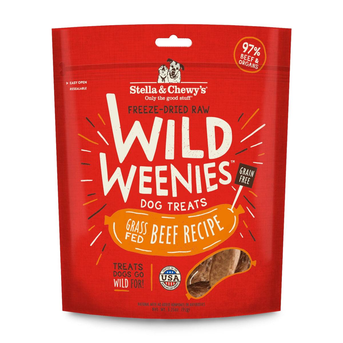 Emballage Stella & Chewy's Wild Weenies, pratique pour stockage et entraînement.