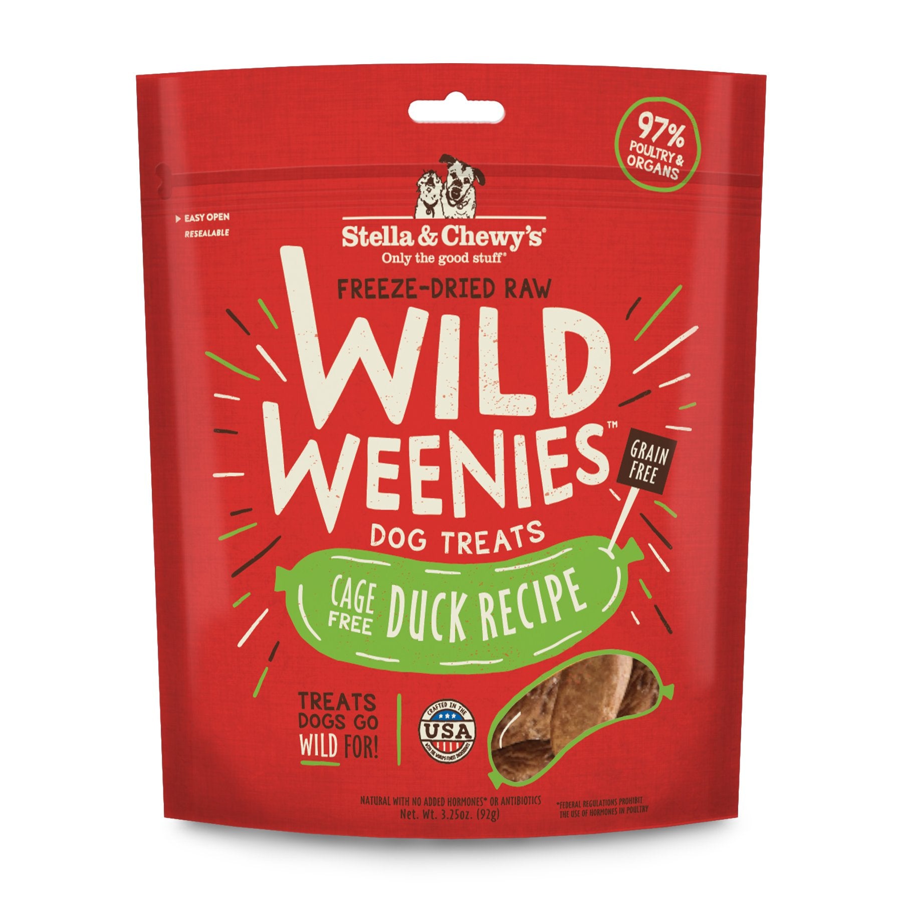 Friandise Stella & Chewy's Wild Weenies dans un sachet 3,25 oz, idéale pour l'entraînement.