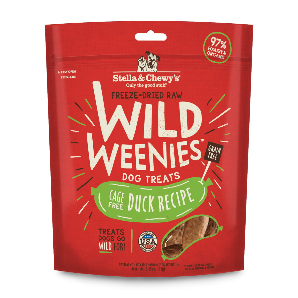Friandise Stella & Chewy's Wild Weenies dans un sachet 3,25 oz, idéale pour l'entraînement.