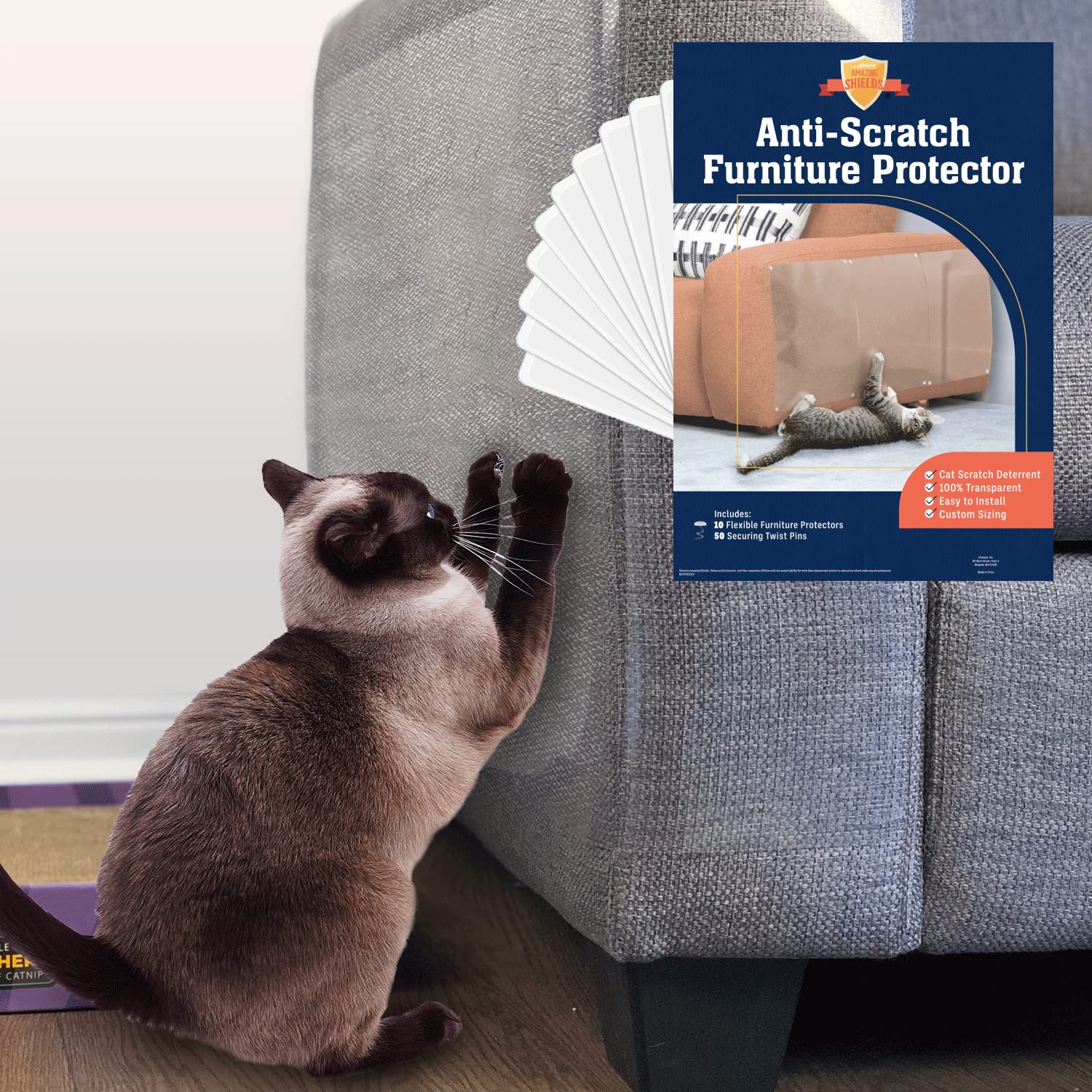 Stelucca Amazing Shields protections canapé anti-griffes—protège le tissu des griffes des chats.
