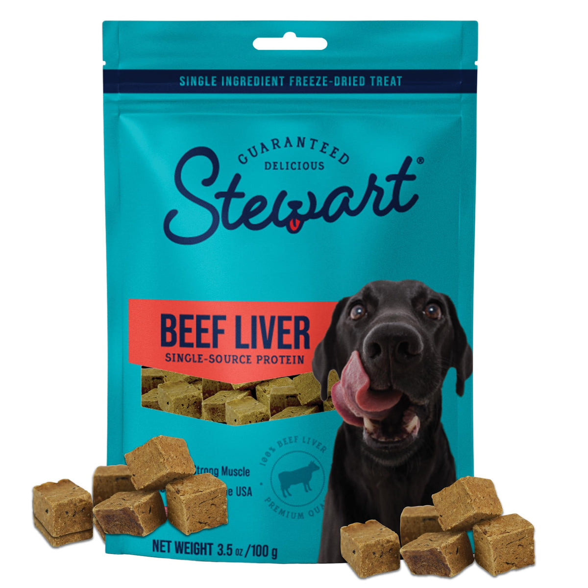 Friandise Stewart au foie de boeuf, idéale pour l'entraînement grâce à sa teneur élevée en protéines.