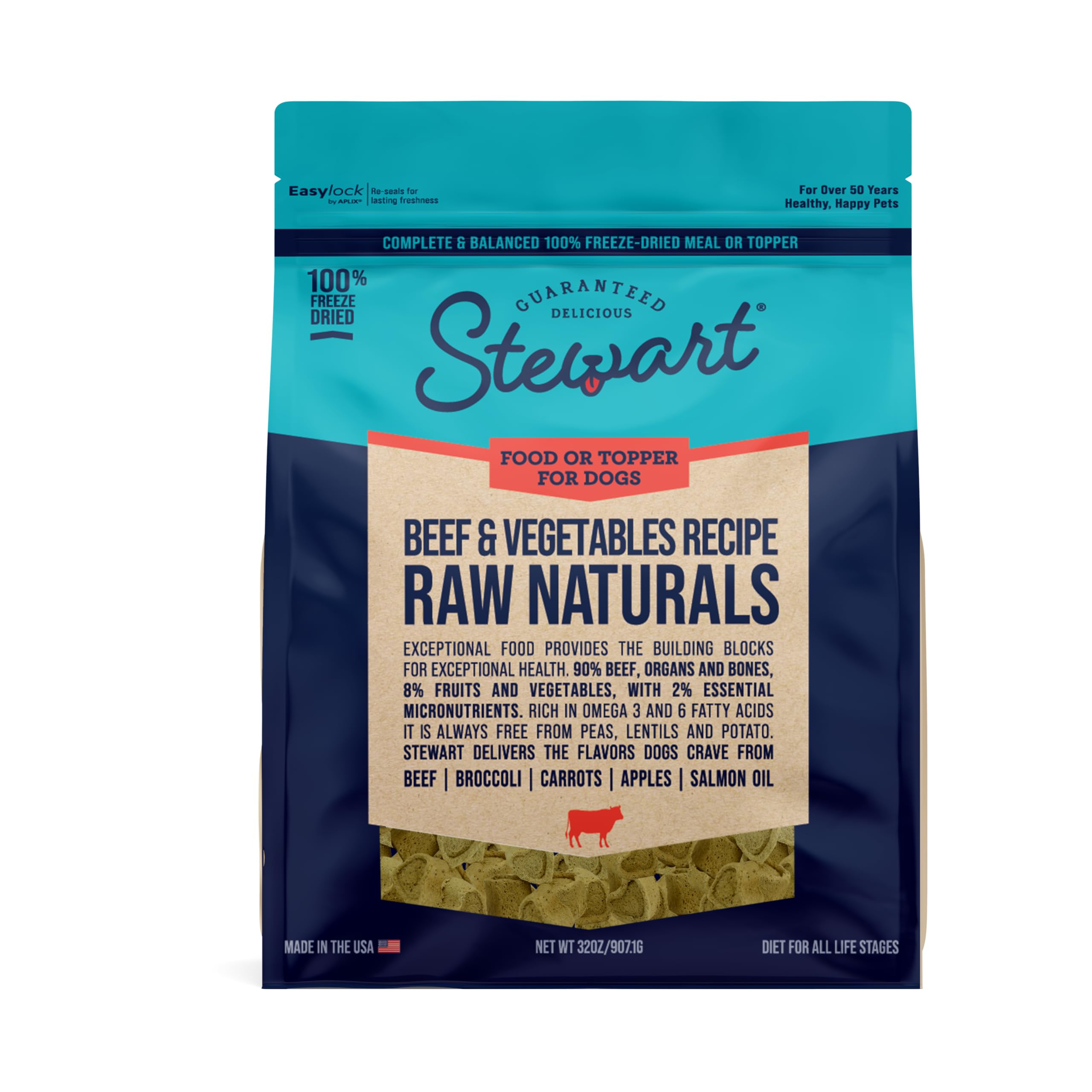 Stewart Raw Naturals sac refermable pour conserver fraîcheur et saveur.